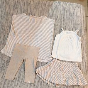 Burt’s Bees Baby Girl 3T Cream, White Stripe Organic Skirt and Top Set